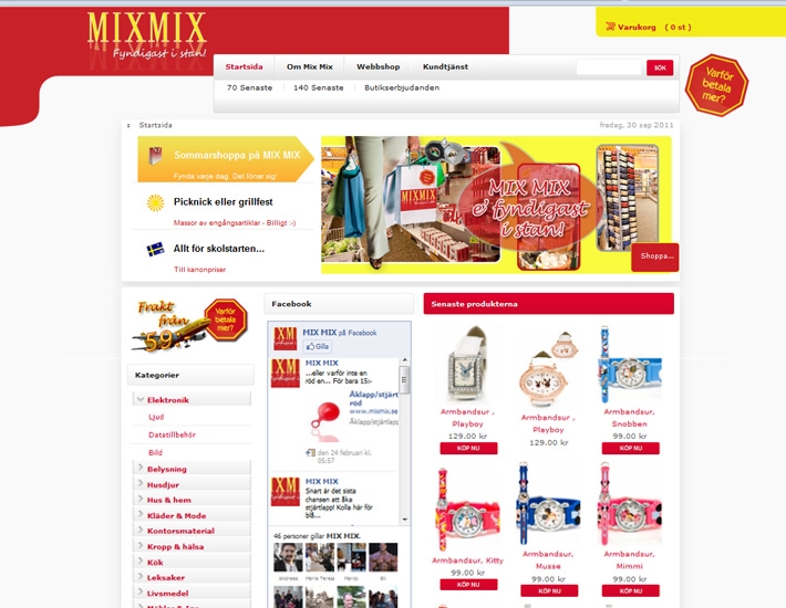 E-handelslösning/ webbshop till varuhuset MIX MIX  i Uppsala